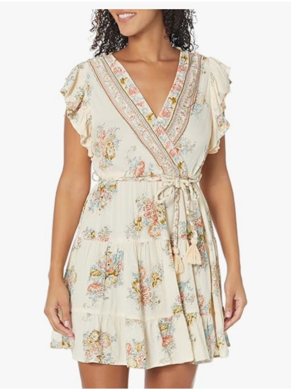 Angie floral v-neck dress with ruffle sleeves, size small